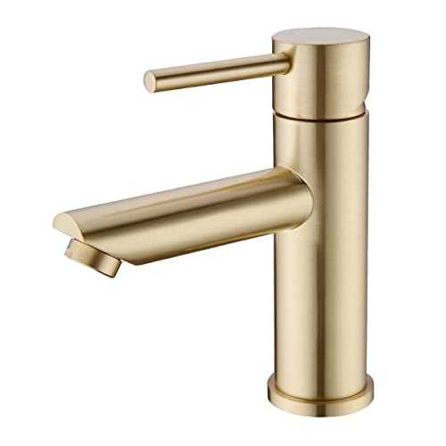 Trustmi Brass Brushed Gold Single Lever Bathroom Basin Mixer Tap Sink Faucet,Short