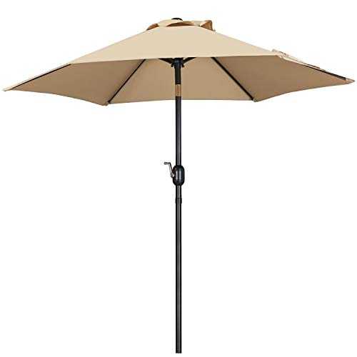 Yaheetech 2.2m Patio Parasol Garden Umbrella Outdoor Table Parasol, with Tilt & Crank Handle & 6 Ribs, for Deck/Backyard/Pool, Tan