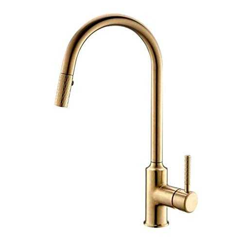 Touch On Kitchen Sink Faucets Gold Kitchen Faucets with Pull Down Sprayer，1 or 3 Hole Mounted with Deckplate，360° Rotation Single Lever Cold and Hot Water Mixer Tap Stainless Steel Easy to Install