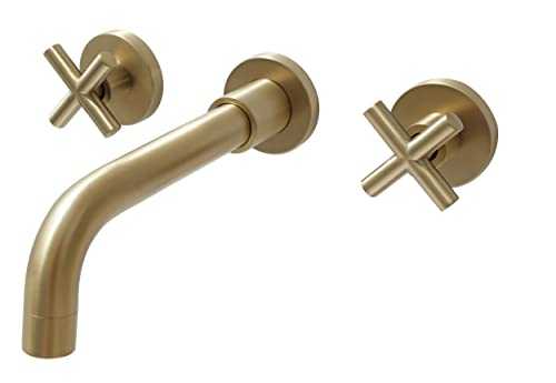 STIGES Double Cross Handle Wall Mount Brass Faucet Widespread Bathroom Basin Sink Mixer Tap, Brushed Gold