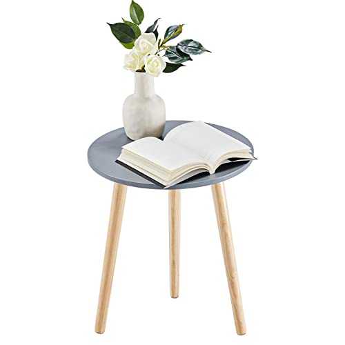 APICIZON Round Side Table, Coffee End Table for Living room, Bedroom, Small Space, Wooden Bedside Table, Easy Assemble, 42(D) x 51(H) cm, Grey and Oak