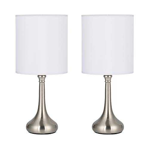 HAITRAL Table Lamp - Modern Desk Lamps Set of 2 with Metal Base and White Fabric Shade for Bedroom Bedside Living Room Office