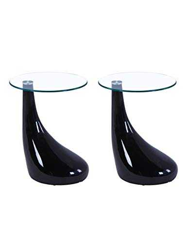 GOLDFAN High Gloss Coffee Side Tables Set of 2 Modern Living Room Sofa End Glass Tables Small Round Tables for Office, Black