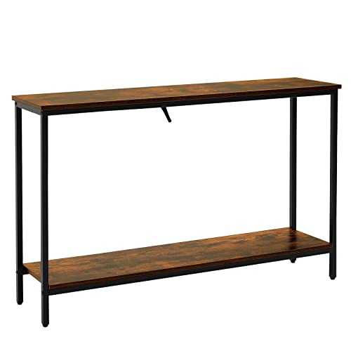 WEENFON Console Table，47.2” L Industrial Entryway Table with Shelf, Narrow Sofa Table Behind Couch, Console Table for entryway,Long Console Table for Living Room, Kitchen, Entryway, Rustic Brown