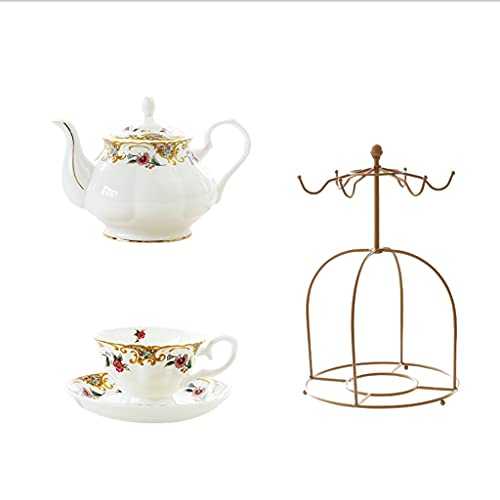 MQH Tea Cup Set European Style Afternoon Teacup Set British 6 Cups Saucers Set Teapot Decorative Display for Your Kitchen (Color : A)