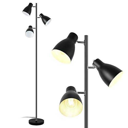 Reading Floor Lamp,Retro Adjustable Floor Lamps for Living Room Bedroom Office,Metal,Black and White. 166cm | E27 Socket Max. 25W |3 Lights