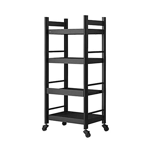Folding Storage Shelves,4-Tier Shelving Unit, with 4 Casters Stainless Steel Storage Rack,Used in Kitchen Bedroom/Black/M