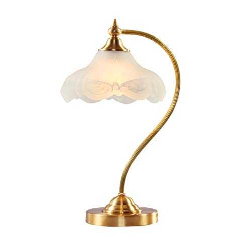 JJH Modern Brass Table Lamp Simple European Retro Home Bedroom Bedside Lamps Flower Glass Lampshade E27 Bulb, 23 x 42 cm