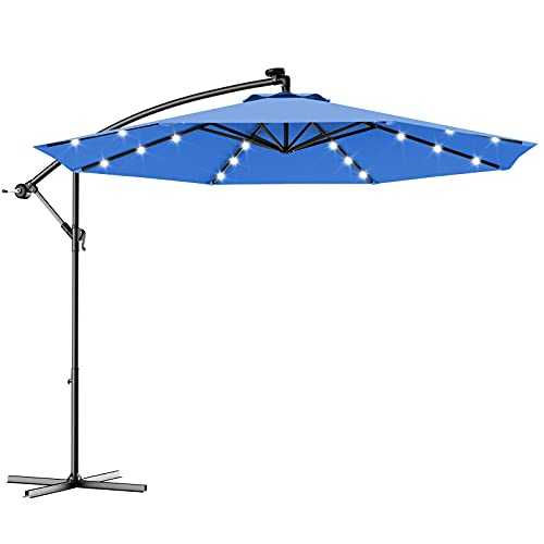 COSTWAY 3M Outdoor LED Parasol Patio Solar Sun Shade Garden Banana Cantilever Hanging Umbrella (Blue)