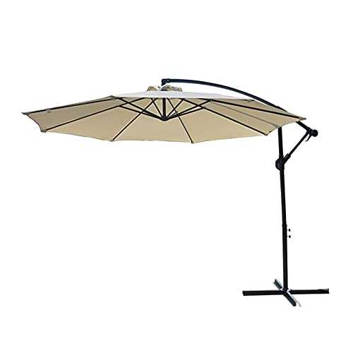 3m Cantilever Garden Parasol Sun Shade Umbrella Crank Handle for Patios Poolsides in Summer 180gsm Polyester UV Protection Cream
