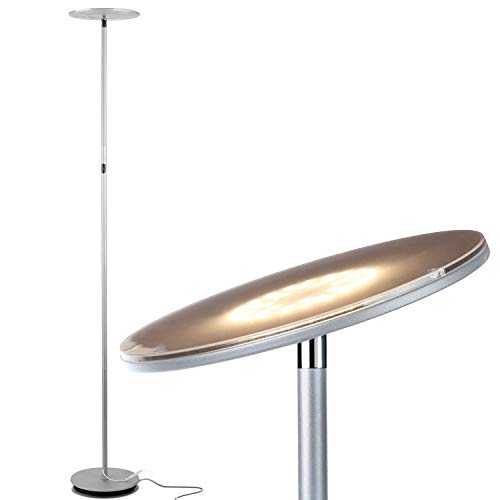 Brightech Sky LED Torchiere Super Bright Floor Lamp - Contemporary, High Lumen Light for Living Rooms & Offices - Dimmable, Indoor Pole Uplight for Bedroom Reading - Platinum Silver