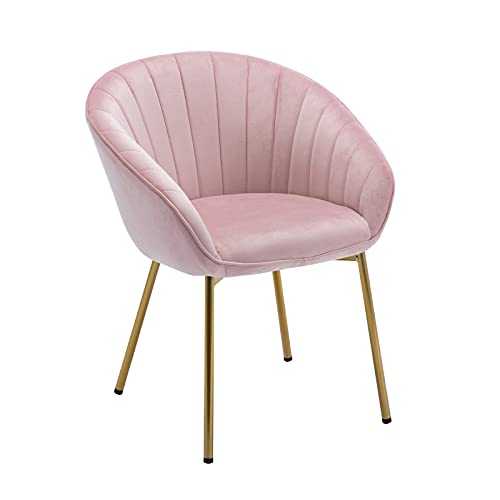 Velvet Dining Chairs Upholstered Accent Armchair for Lounge Office Bedroom Tub Chair mit Metal Legs (Pink)