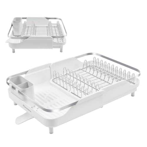 Erreke – Dish Drainer Rack, Extendable Dish Rack, Spout Drains into Sink, Stainless Steel Rack, Protective Tips, White Color.