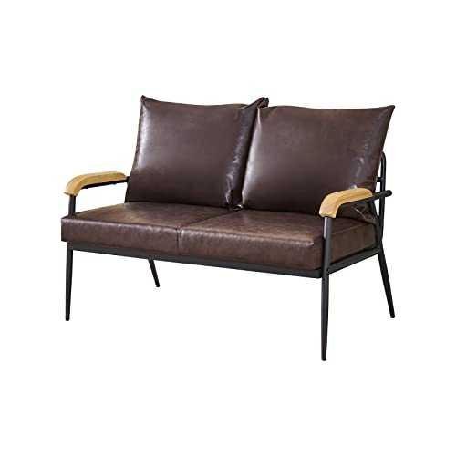 OFCASA 2 Seater Sofa Upholstered Faux Leather Couch with Pillows Armchair Double Seat Sofa for Living Room Office Garden, Brown