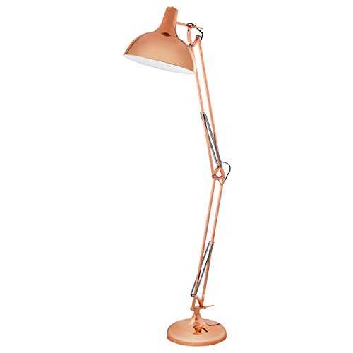EGLO Borgillio floor lamp, 1-flame vintage floor lamp in industrial design, floor light made of steel, Colour: copper, Socket: E27, incl. foot-operated switch