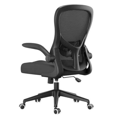 Hbada Office Chair Ergonomic Desk Chair, Office Desk Chairs with PU Silent Wheels, Breathable Mesh Computer Chair with Adjustable Lumbar Support, Flip-up Armrests, Tilt Function, Black