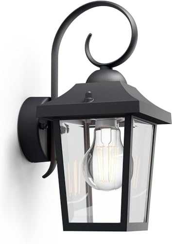 Philips myGarden Buzzard Vintage Wall Lantern, for Outdoor, Home, Garden Lighting. [Black} Requires 1 x 60W E27 Bulb
