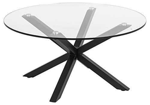 Amazon Brand - Zala coffee table, 82 x 82 x 40 cm, Clear table top and Black Metal Base