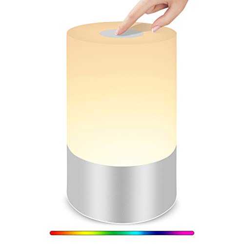 Touch Lamp Bedside Table Lamp, Slicoo Night Light Rechargable Dimmable Color Changing RGB for Kids Bedroom Living Room White