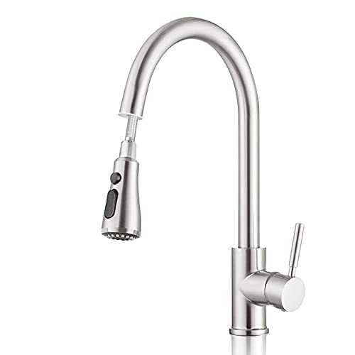 OWill Kitchen Mixer Tap with Pull Out Sprayer 360°Swivel, Modern Single Handle Kitchen Sink Faucet with Pull Out Spray Head,Brushed Nickel