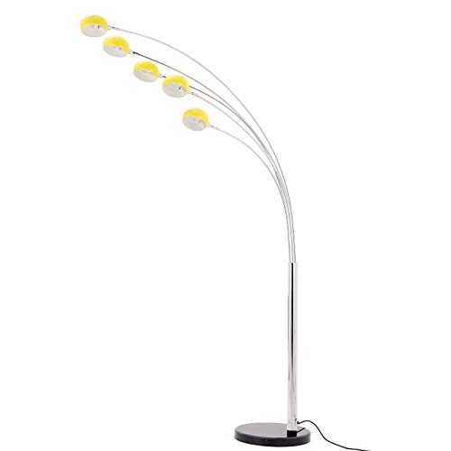 INMOZATA Modern Arched Floor Lamp 5 Lights Marble Base Curved Floor Light Reading Light for Living Room Bedroom Yellow