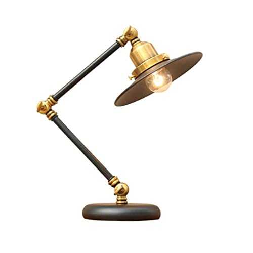 WREEE Swing Arm Light, LED Energy-Saving, Eye-caring Reading Table Light, Antique Brass Desk Lamp, for Studying, Working, Reading
