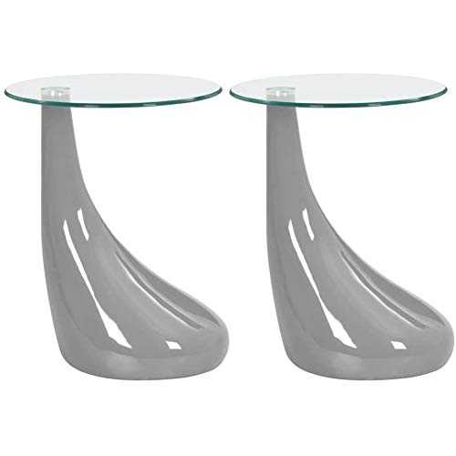 GOLDFAN Glass Side Table Set of 2 Modern Design Sofa End Tables Coffee Table with High Gloss for Living Room Office,Small Round Side Table, Grey
