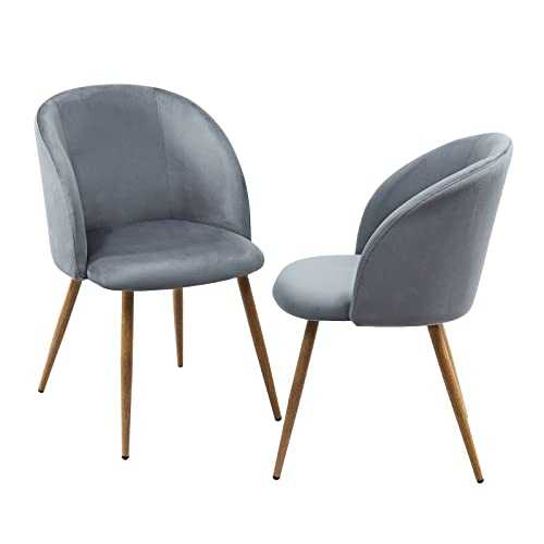 EGGREE Pack 2 Retro Velvet Armchairs Dining Chairs Accent Chairs with Metal Chair legs and Upholstered Seat, Grey