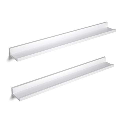 SONGMICS Wall Shelf, Set of 2, Floating Shelf, with Front Edges, 80 x 10 x 5/2 cm, for Picture Frame, Trinkets, in the Hallway, Living Room, Kitchen, Bedroom, Office, Matte White LWS080W01