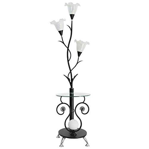 Floor Lamps Indoor Lighting Standing Light Modern Floor Lamp, Study Flower Glass Lampshade, Study with Glass Countertop Floor Lamps (Color : Black)