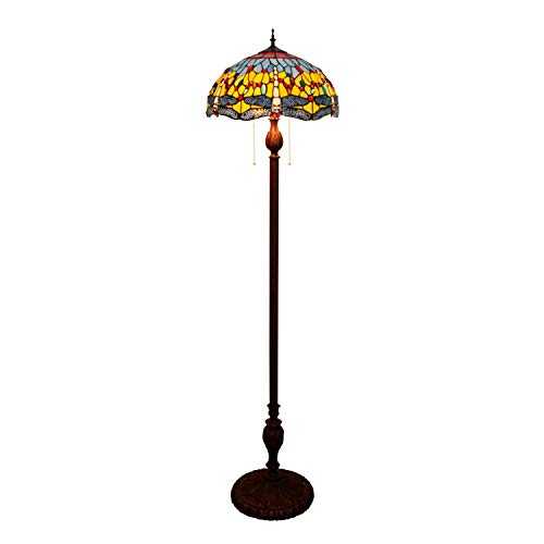 Tiffany Floor Lamp LED Reading Lamp 16-"Tiffany Retro Style Floor Lamp Yellow Blue Dragonfly Light Stained Glass Floor Retro Lamp for Study Living Room Bedroom Room Decoration