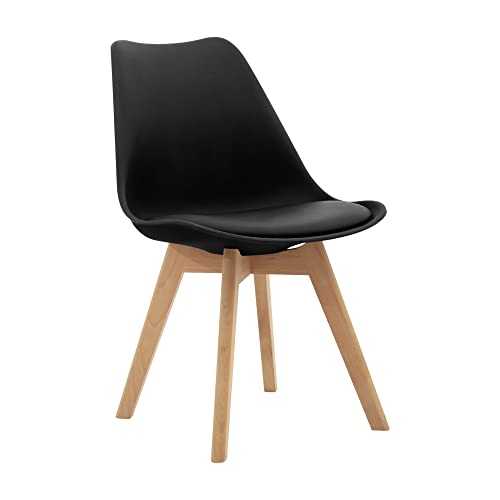 CangLong Dining-Chairs, Foam +Wood legs, Black, Pack of 1