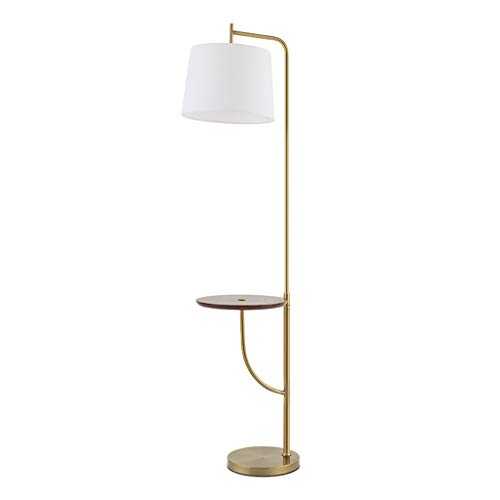 67" Floor Lamp End Mid Century Modern Style Side Table,Drum Shape Shade, LED Light Bulb Included & USB Charging Port, Gold (Color : Walnut color, Size : White lampshade)