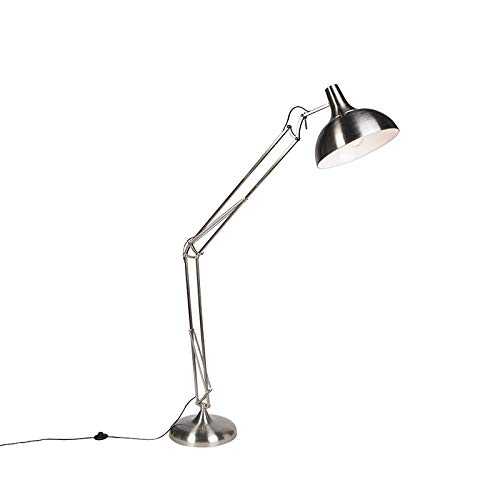 QAZQA Retro Floor Lamp Hobby Steel/Nickel Matt/Satin Round E27 Max. 1 x Watt/Indoor Lighting/Lights/Lamps/Living Room