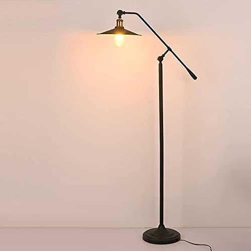 Waqihreu Industrial Retro Floor Lamp, Metal Fishing Floor Lamp for Living Room Bedroom Office, Bedside Reading Standing Lamp with Adjustable Swing Arm, E27, Black