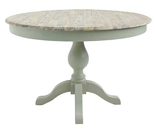 Florence large round pedestal table, 100% hardwood dining table with durable limed wooden top and 2 drawers, (sage green)