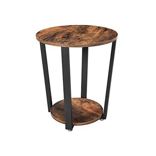 VASAGLE Side Table, Industrial Coffee Table, Round Sofa Table With Steel Frame, for Living Room, Bedroom, Stable and Simple Construction, Rustic Brown LET57X