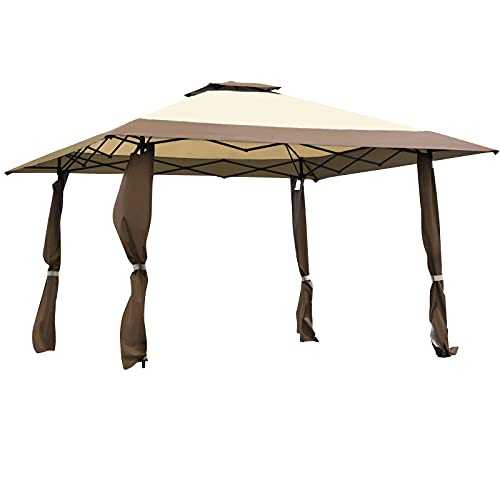 COSTWAY 4 x 4m Pop up Outdoor Gazebo, Patio Party Tent with 2-Tier Roof and Carrying Bag, Large Marquee Canopy Shelter for Backyard, Garden Event (Brown+Beige)
