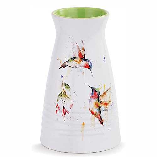 DEMDACO Dean Crouser Summer Hummingbirds Watercolor Green 7 x 5 Glossy Ceramic Stoneware Vase