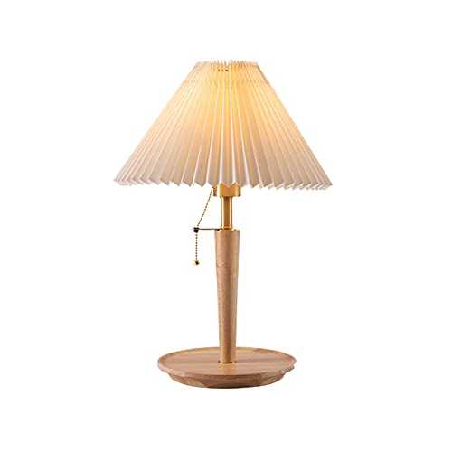 Bedside Lamp for Bedroom Wooden Bedside Table Lamps with Cloth Shade and Brass Lamp Head, Pull Switch Table Lamps Modern Nightlight for Bedroom Living Room, 20.8"H Table Lamps for Living room