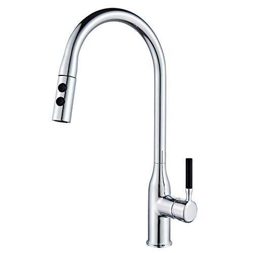 Solepearl Kitchen Sink Mixer Tap with Pull Down Sprayer, Brass Chrome High Arc Pull Out Kitchen Taps, Single Level Modern Bar Kitchen Faucet with UK Standard Fittings
