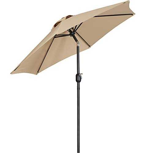 Yaheetech 2.2m Garden Parasol 7.5ft Patio Umbrella Ourdoor Market Table Umbrella with Tilt & Crank System & 6 Ribs Tan