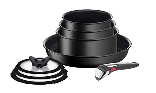 Tefal Ingenio Unlimited ON Pots & Pans Set, 8 Pieces, Stackable, Removable Handle, Space Saving, Non-Stick, Induction, Black, L3959053