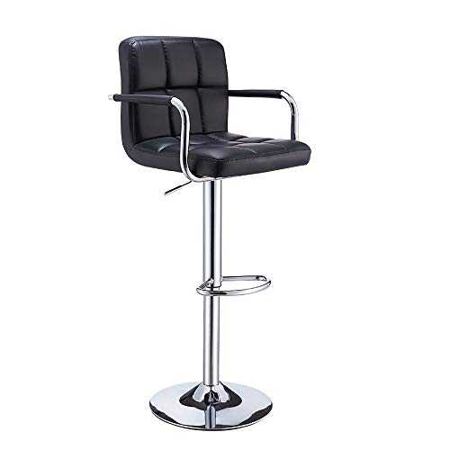 Panana Bar Stools with Armrest, Height Adjustable Cuban Bar Chairs Synthetic Leather 360° Swivel Kitchen Stool with Backrest and Footrest for Breakfast Bar, Counter, Kitchen and Home (Single, Black)