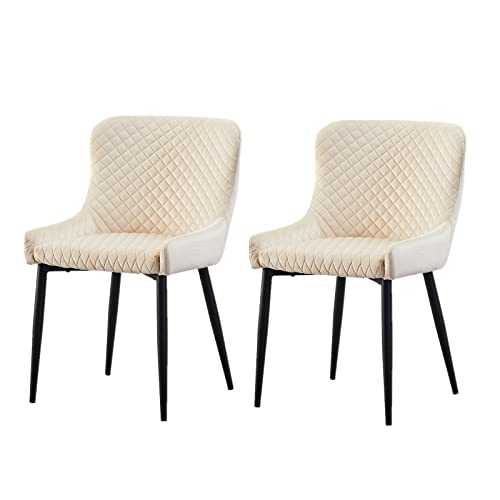 OFCASA Set of 2 Fabric Dining Chairs Upholstered Velvet Accent Tub Chairs with Armrests Diamond Backrest Sofa Armchair for Home Office Reception Leisure Cream