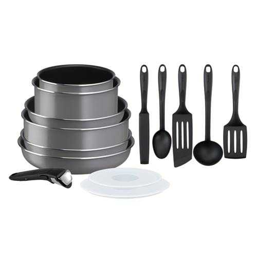 Ingenio L1569002 Easy Cook & Clean 14 Pcs Cookware Saucepan Pots and Pan Set, Grey (for All Heat Sources Except Induction)
