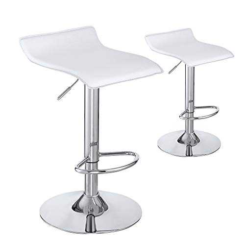 Pair of Bar Stools, Breakfast Bar Stool with Chrome Footrest and Base Adjustable Swivel Gas Lift PU material Comfy Pub Dining Padded Kitchen counter Stool (White1)