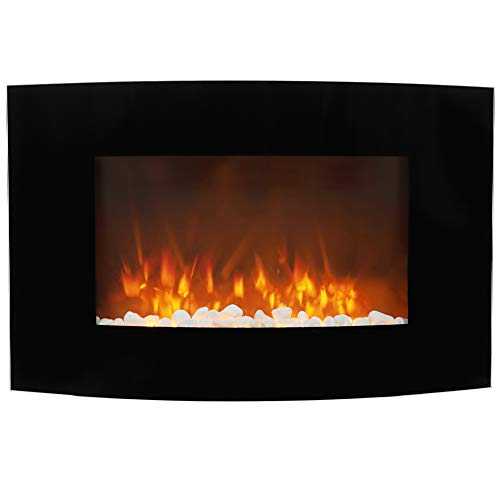 DKIEI Electric Fireplace Curved Glass Screen Wall Mounted Electric Fire with Remote Control Adjustable Thermostat and Flame Effect 880x560x150mm