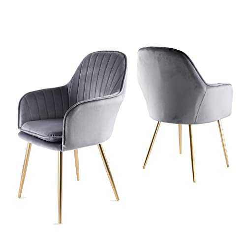 Genesis Muse Velvet Fabric Tub Chair Armchairs Set Of 2 With Golden Chrome Finish Metal Tube Legs (Grey/Gold)