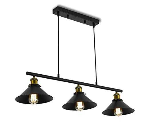 3 Lights Industrial Pendant Light, Vintage Chandelier Fixture with Matte Lamp Shade, Adjustable Rise and Fall Retro Lighting Ceiling Light for Kitchen Island Diningroom Table Billiard Table